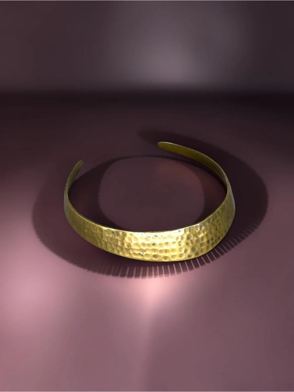 Vintage 70s–90s Hammered Brass Choker Necklace Wide Statement Collar Adjustable